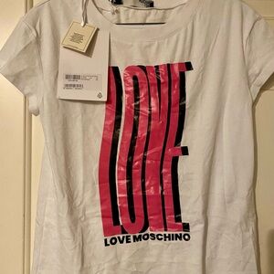 Love Moschino White Tee with Pink Graphic